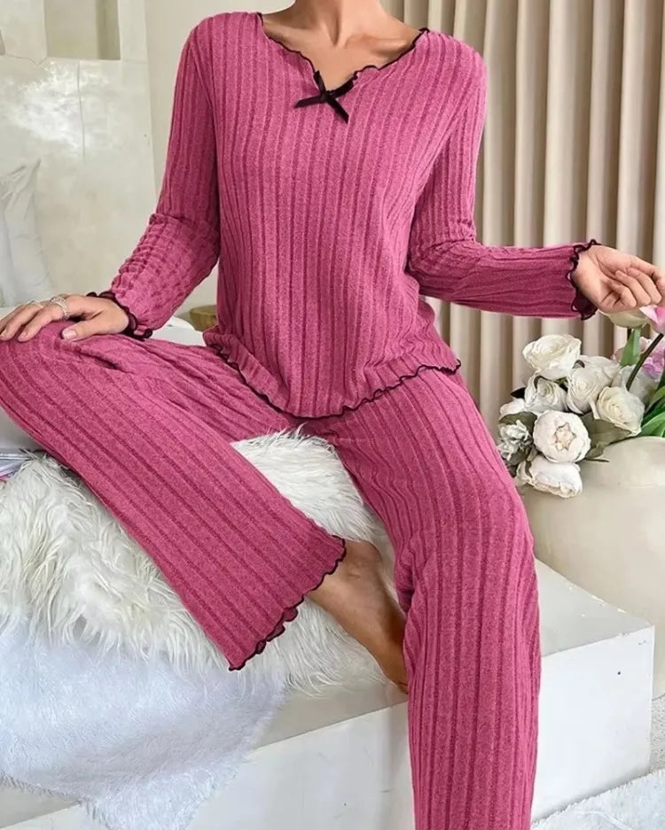 Ribbed Long-Sleeved Pyjama Set - Voldina