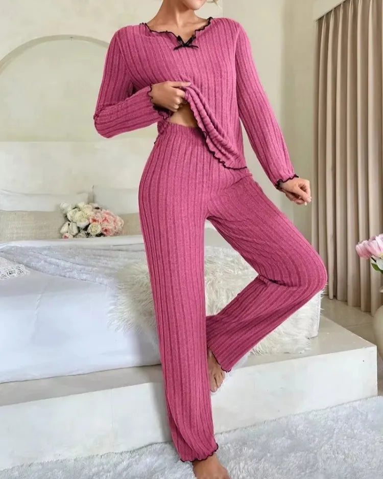 Ribbed Long-Sleeved Pyjama Set - Voldina