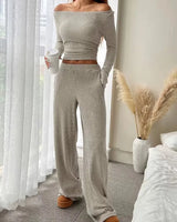 Ribbed Round-Neck Loungewear Set - Voldina