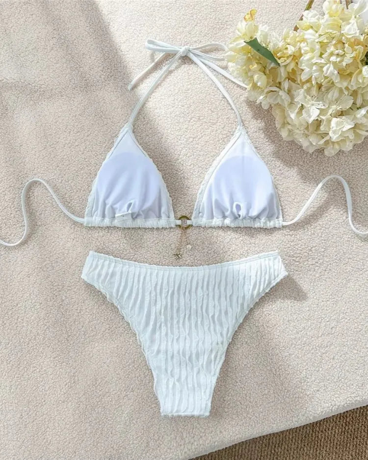 Ruched Halter Bikini Set - Voldina