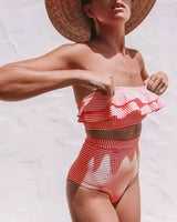 Ruffled Bandeau High Waist Bikini - Voldina