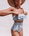 Ruffled Bandeau High Waist Bikini - Voldina