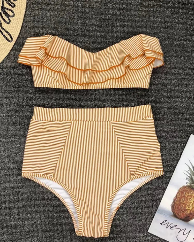 Ruffled Bandeau High Waist Bikini - Voldina