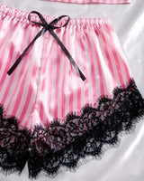 Satin Lace Pyjama Shorts Set - Voldina