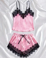 Satin Lace Pyjama Shorts Set - Voldina