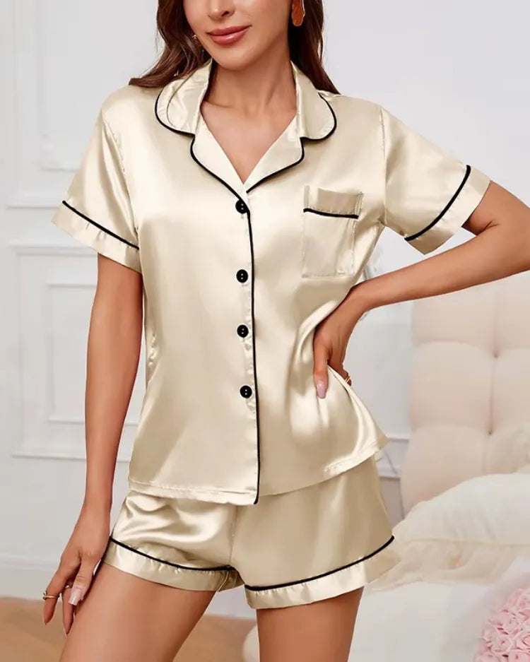 Satin Pyjama Shorts Set - Voldina