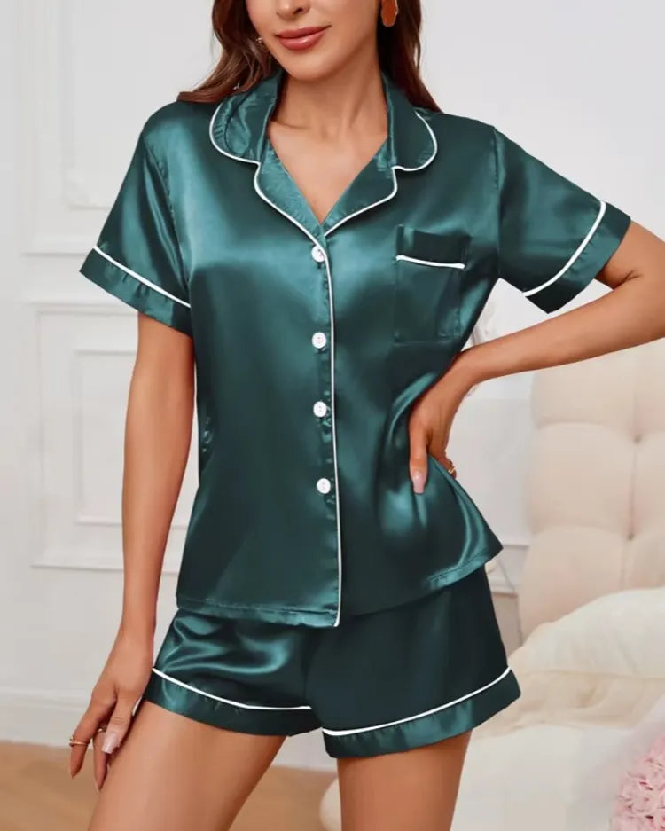 Satin Pyjama Shorts Set - Voldina
