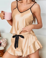 Satin Ruffle-Trim Pyjama Set - Voldina