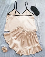 Satin Ruffle-Trim Pyjama Set - Voldina