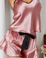 Satin Ruffle-Trim Pyjama Set - Voldina