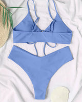 Solid Lace-Up Bikini Set - Voldina