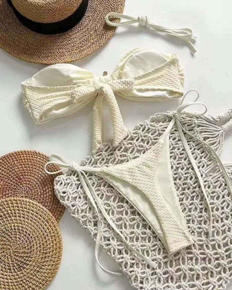Solid Tie-Side Bikini Set - Voldina