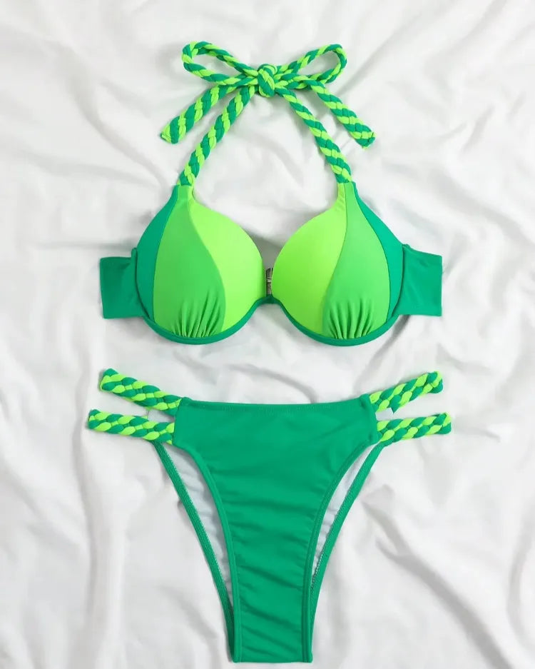 Solid Underwired Bikini Set - Voldina