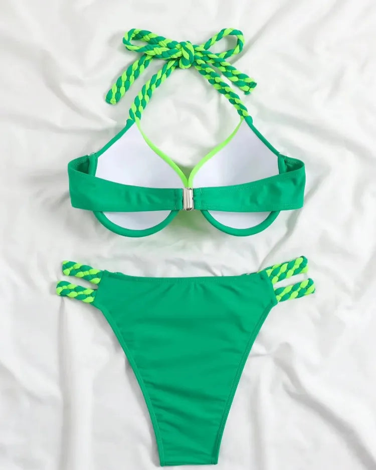 Solid Underwired Bikini Set - Voldina