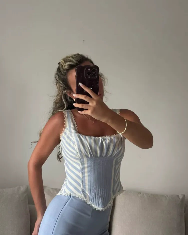 Striped Corset Crop Top - Voldina