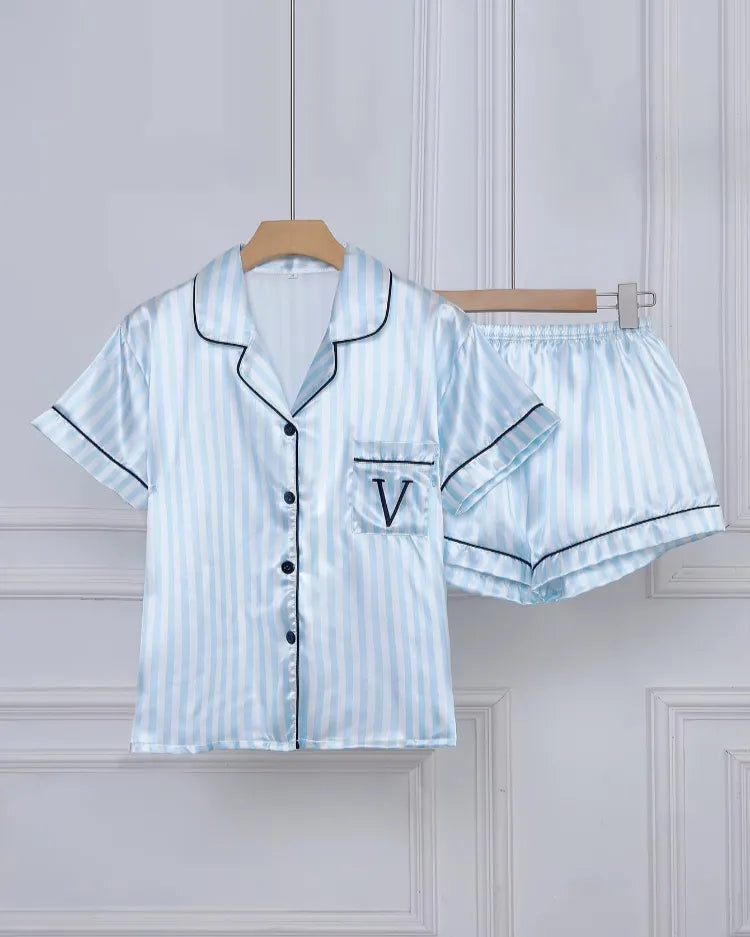 Striped Satin Short Pyjamas - Voldina
