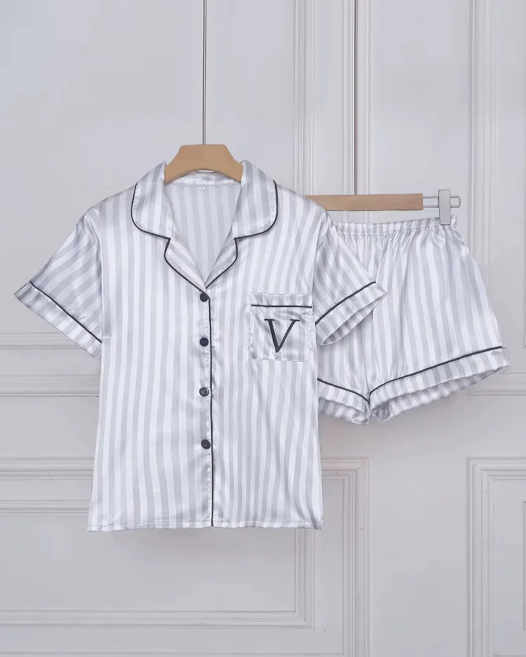 Striped Satin Short Pyjamas - Voldina