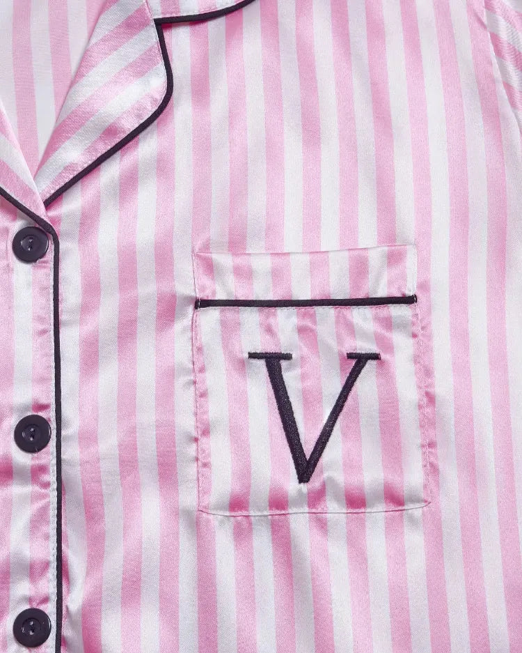 Striped Satin Short Pyjamas - Voldina