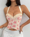 Structured Floral Halter Corset Top - Voldina