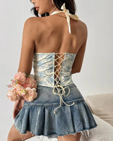 Structured Floral Halter Corset Top - Voldina