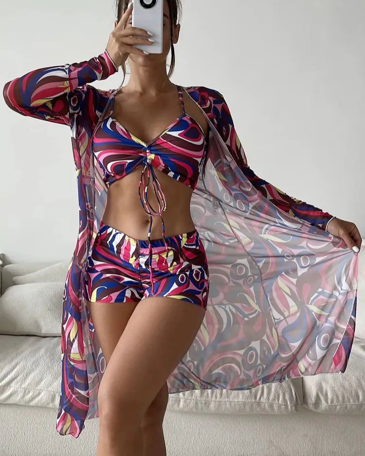 Three-Piece High-Waist Bikini Set - Voldina