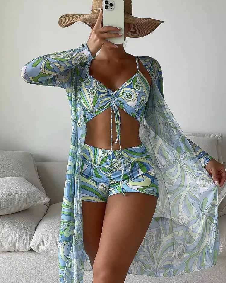 Three-Piece High-Waist Bikini Set - Voldina