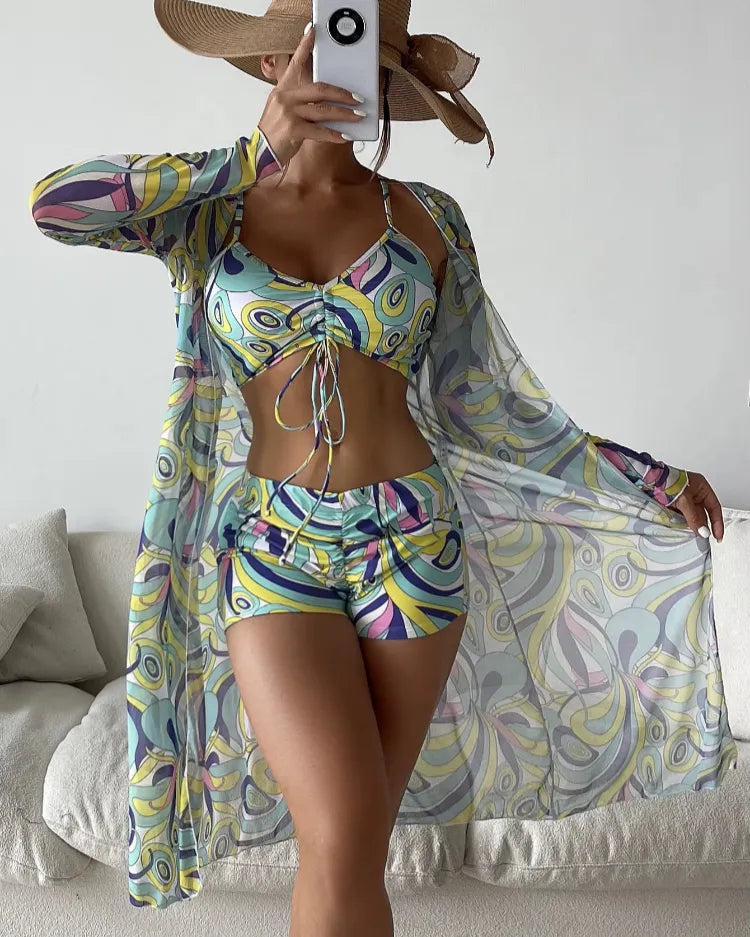 Three-Piece High-Waist Bikini Set - Voldina