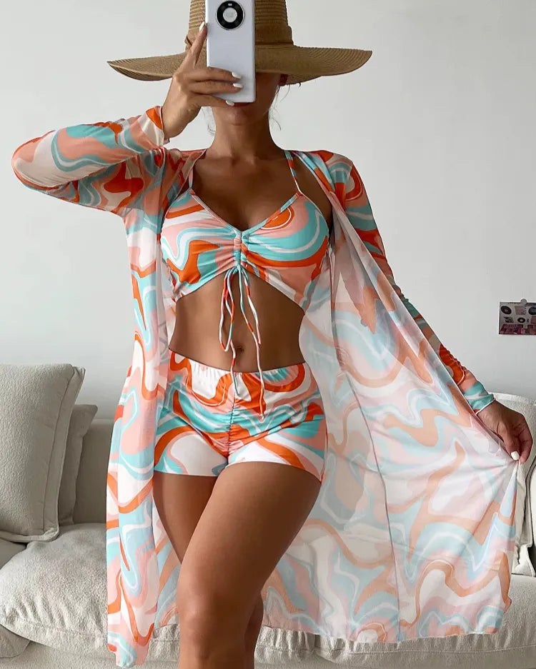 Three-Piece High-Waist Bikini Set - Voldina