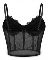 Black Sheer Mesh Corset Top - Voldina
