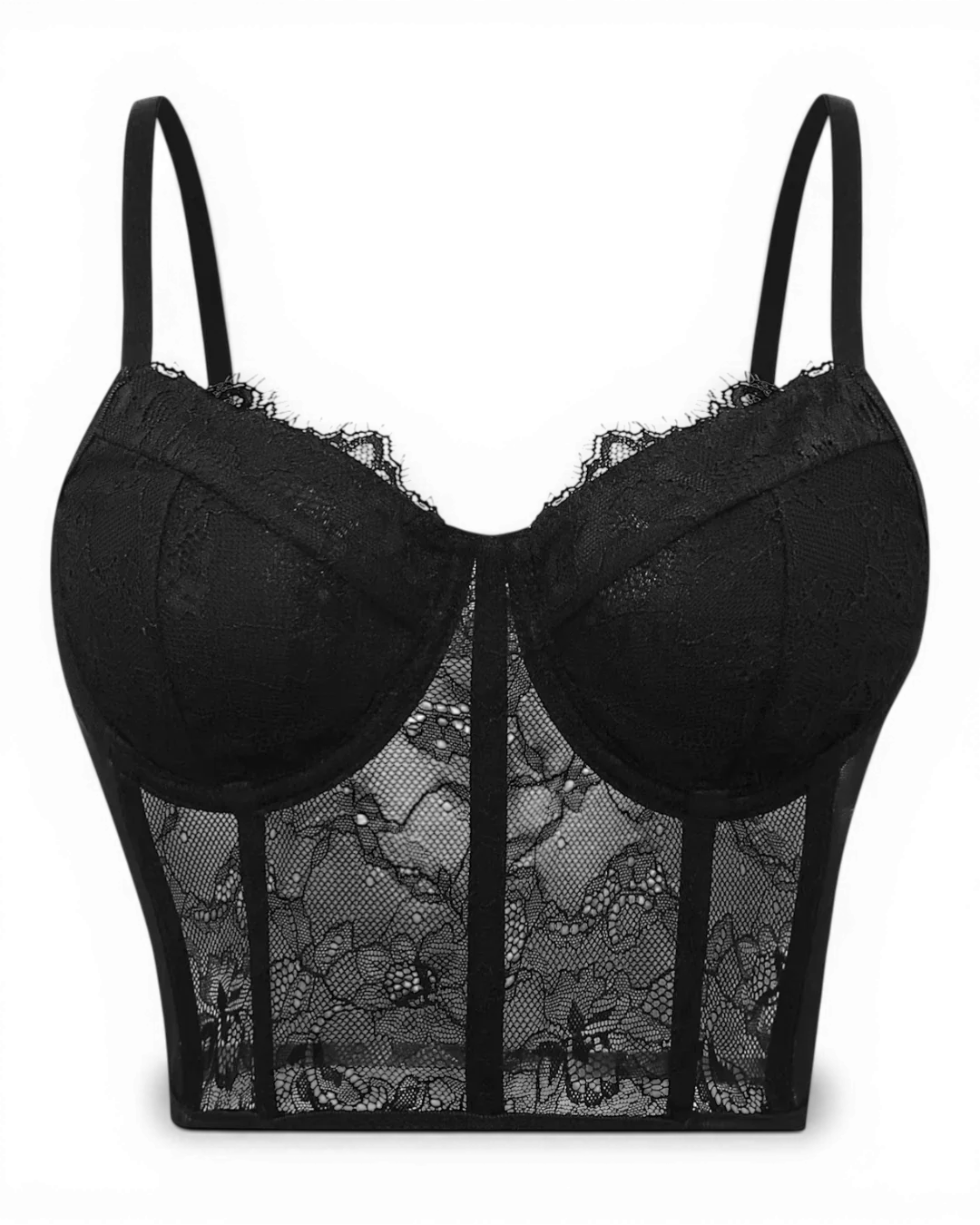 Black Sheer Mesh Corset Top - Voldina