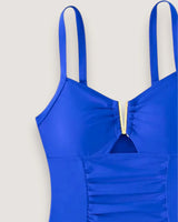 Pleated V-Neck High-Cut Swimsuit - Voldina