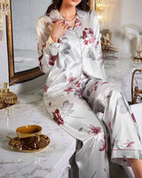 Floral Silk-Touch Satin Pyjama Set - Voldina