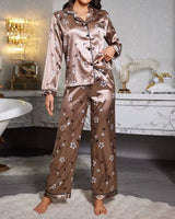 Floral Silk-Touch Satin Pyjama Set - Voldina