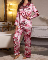Floral Silk-Touch Satin Pyjama Set - Voldina
