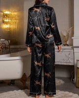 Midnight Leopard Satin Pyjama Set - Voldina