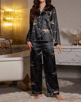 Midnight Leopard Satin Pyjama Set - Voldina