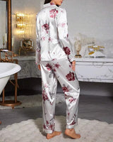 Floral Silk-Touch Satin Pyjama Set - Voldina