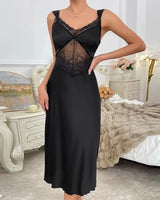 Black Satin Lace Nightdress - Voldina