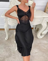 Black Satin Lace Nightdress - Voldina