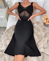 Black Satin Lace Nightdress - Voldina