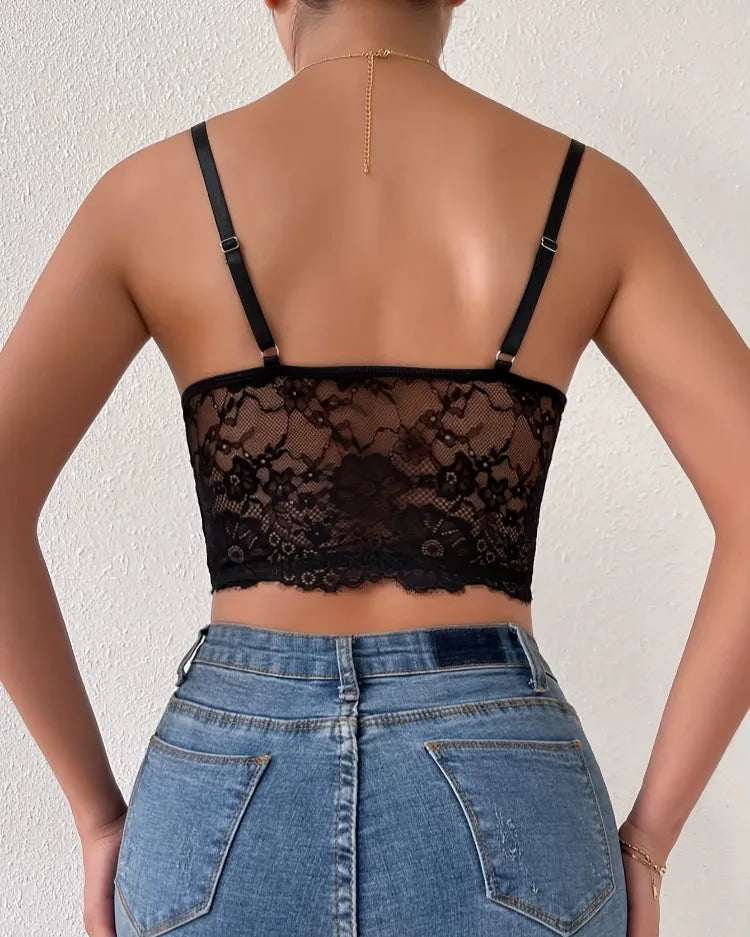 Black Sheer Lace Bustier - Voldina