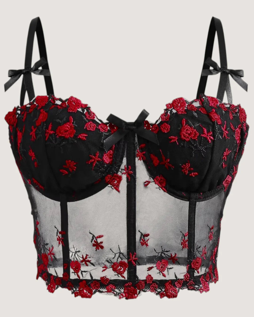 Embroidered Mesh Corset Top - Voldina