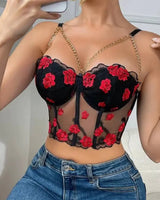 Floral Embroidered Bustier Top - Voldina