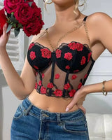Floral Embroidered Bustier Top - Voldina