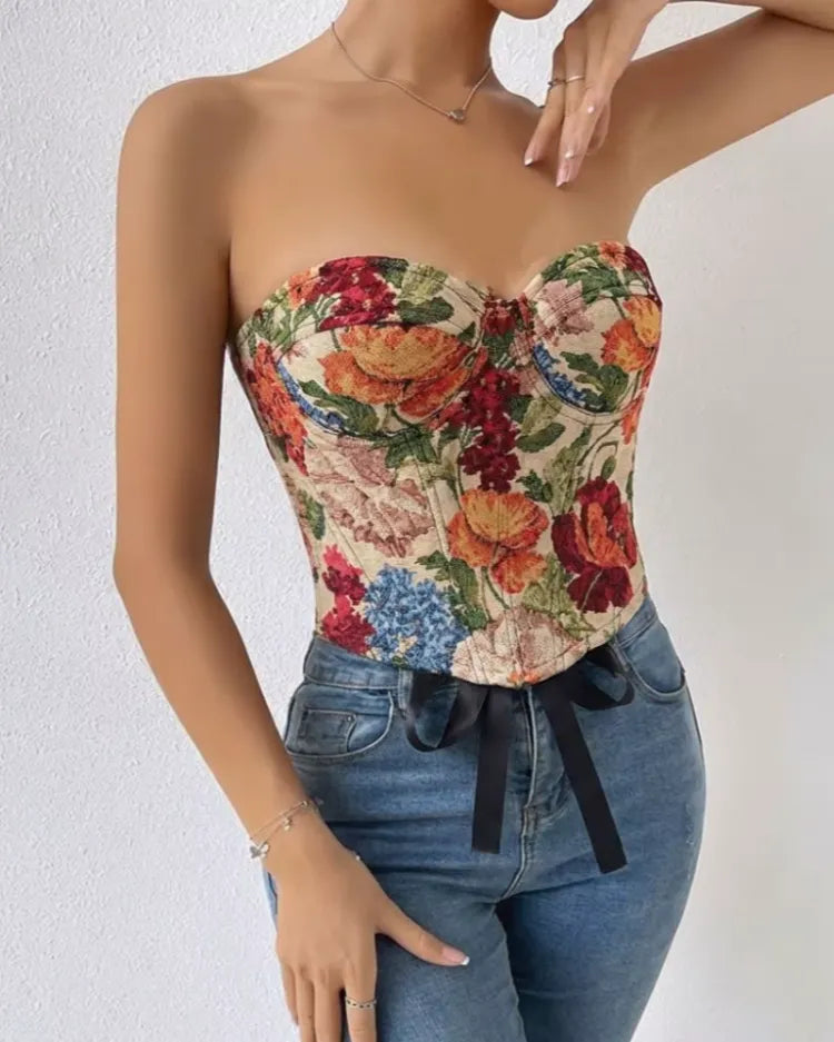 Floral Jacquard Corset - Voldina