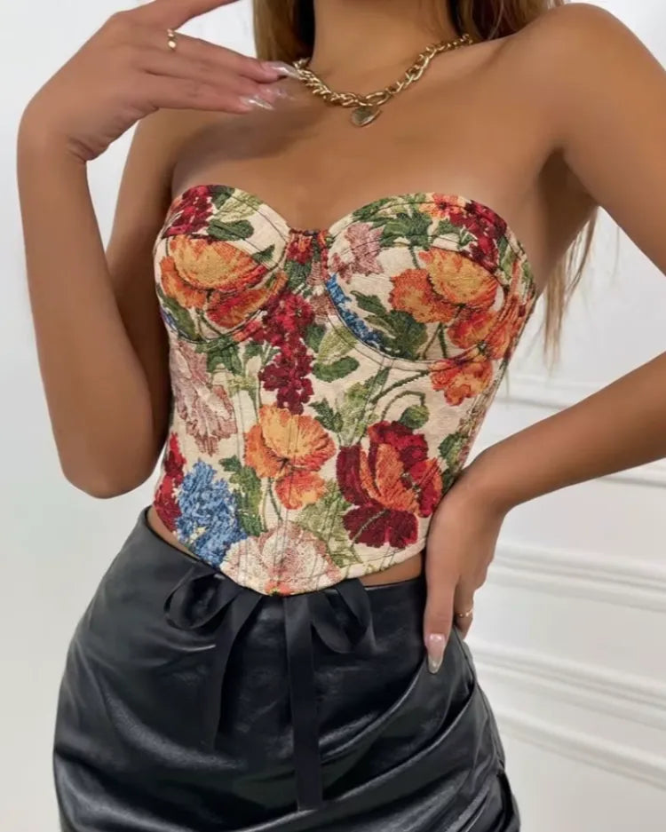 Floral Jacquard Corset - Voldina