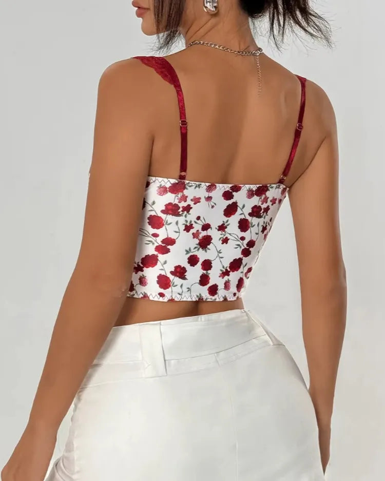 Floral Lace-Up Bustier Top - Voldina