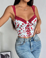 Floral Lace-Up Bustier Top - Voldina