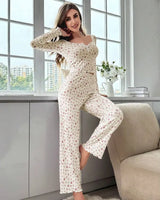 Floral Lettuce-Trim Pyjama Set - Voldina
