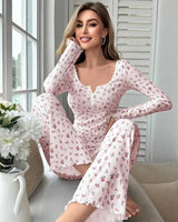 Floral Lettuce-Trim Pyjama Set - Voldina